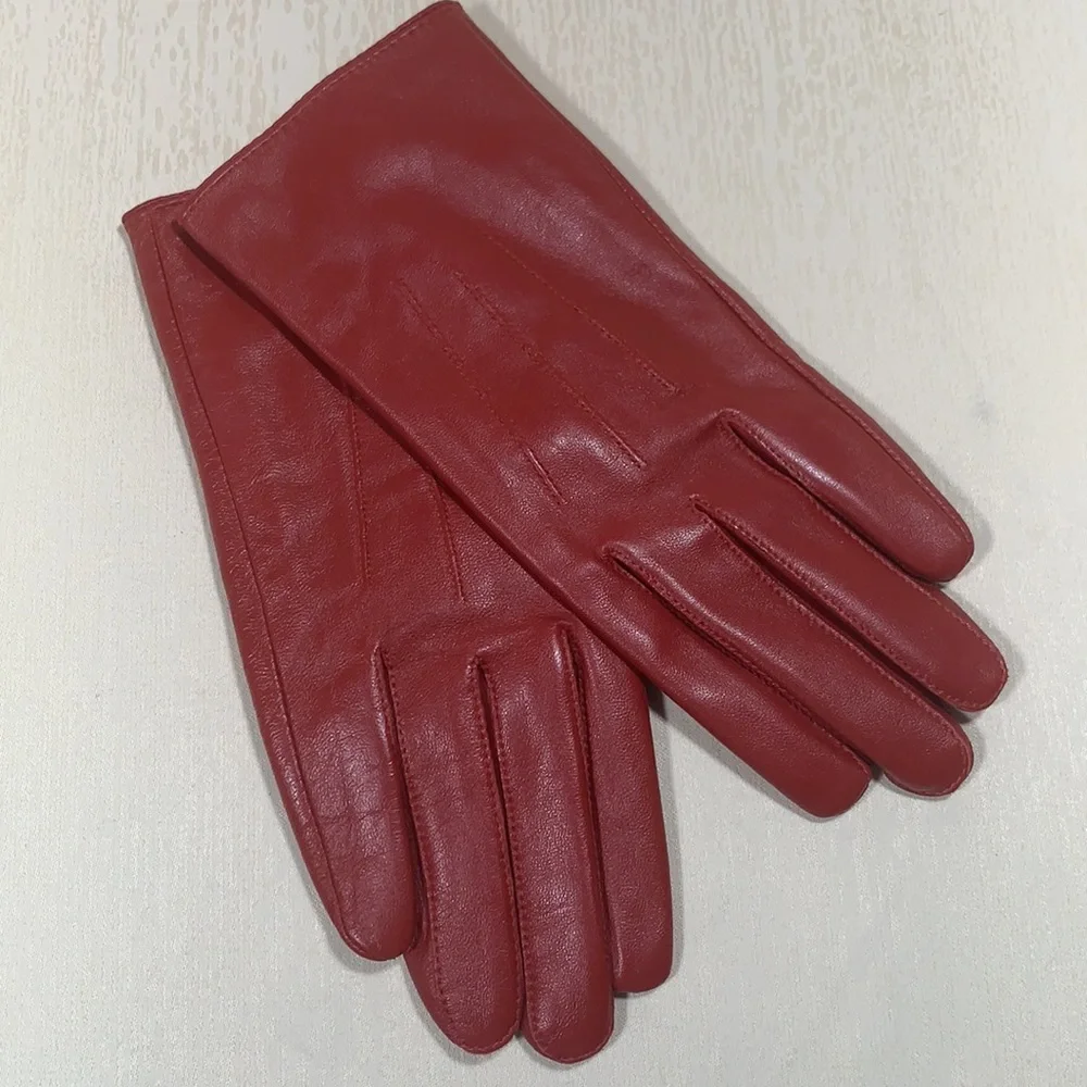 Ladies Red Leather & BlackPigskin Gloves-S/M